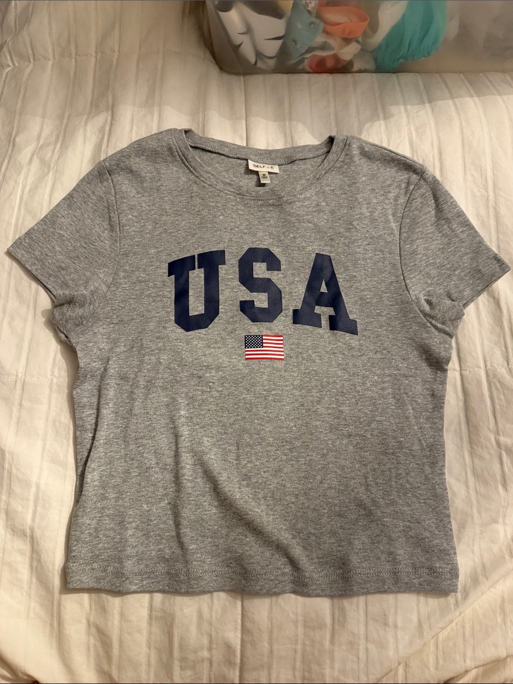 Heather Gray USA Crop Tee - Women's Crewneck